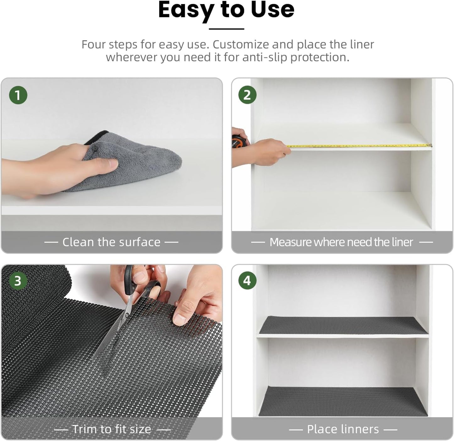 BAGAIL Drawer and Shelf Liner, 12 in X 20 Ft Non-Adhesive Shelf Liners for Kitchen Cabinets, Thick Strong Grip Liners for Desk, Shelves, Bathroom Drawers, Cabinet Protection - Charcoal