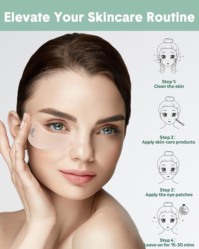 Reusable Eye Patches, Silicone Under Eye Patches with Lifting Effect to Reduce Wrinkles and Fine Lines, Pair with Metal Eye Cream Applicator,Tin Case
