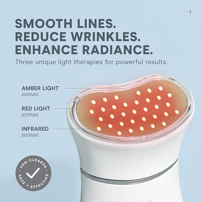 NuFACE Trinity+ LED Red Light Wrinkle Reducer Attachment for Microcurrent Facial Device - FDA Cleared at Home 3-Minute Fine Lines and Wrinkles Treatment for Smile Lines, Under Eyes & Forehead