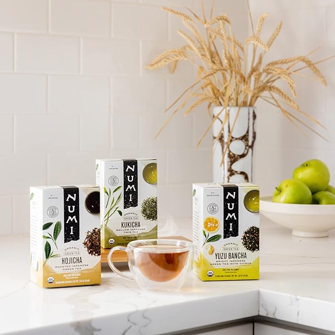 Numi Organic Roasted Japanese Green Tea Variety Pack, 16 Tea Bags (Pack of 3), Hojicha, Yuzu Bancha & Kukicha