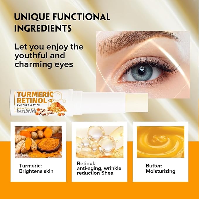 2PCS Retinol Eye Stick for Anti Aging, Turmeric Eye Cream for Dark Circles and Puffiness Fine Lines Moisturizer Under Eye Balm Stick Hydrating Eye Cream with Retinol Stick 5g/pc