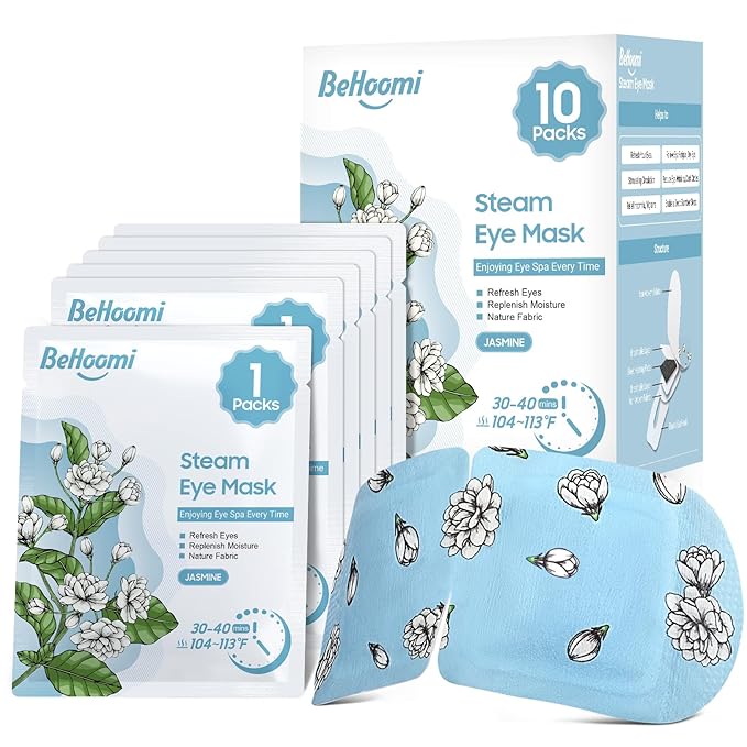 Steam Eye Mask, 10 Packs Heated Eye Mask, Self Heating Disposable SPA Warm Compress for Eyes Sleep Mask, Soothing Moist Heat Eye Masks, Travel Essentials & Relaxation Gifts (Jasmine Scent)
