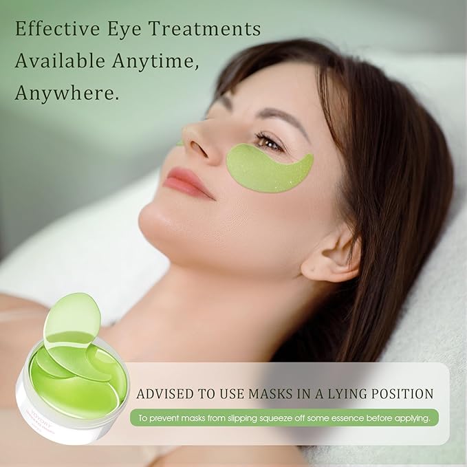 Under Eye Patches Masks - for Puffy Eyes, Dark Circles,and Fine Lines,Eye bags,Reduce Wrinkles Smoothing Skin Care Treatment with Collagen and Hyaluronic Acid for Women and Men, (60 Pcs) Green