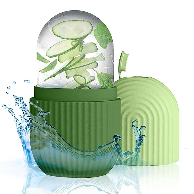 Ice Roller for Face and Eye,Ice Cube Roller Massager for Skin Women Care Tools, Naturally Conditioning De-Puff Eye Bags, Reduce Migraine Pain, Reusable Massage Silicone Ice Mold (Green)