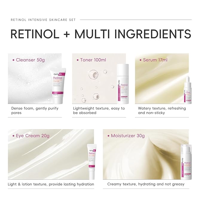 Retinol Skin Care Set, 5 In 1 Skincare Beauty Gifts Sets with Retinol Serum, Moisturizer, Eye Cream, Cleanser, Toner, Anti Aging Skincare Kit for Women, Mother Day