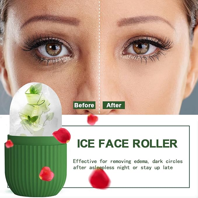 KOGITI Ice Mold for Face, Ice Roller for Face & Eye, Beauty Facial Ice Rollers Ice Holder Mold Face Puffiness Relief Massage Skin Care Tools, Ice Facial Cube Green