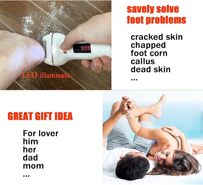 Electric Foot Callus Remover- Long Service Time, Rechargeable Electronic Foot File- Ideal Gift, Professional Pedicure Tools, Waterproof Foot Scrubber, Pedicure Kit Feet Care for Dead Skin (White)
