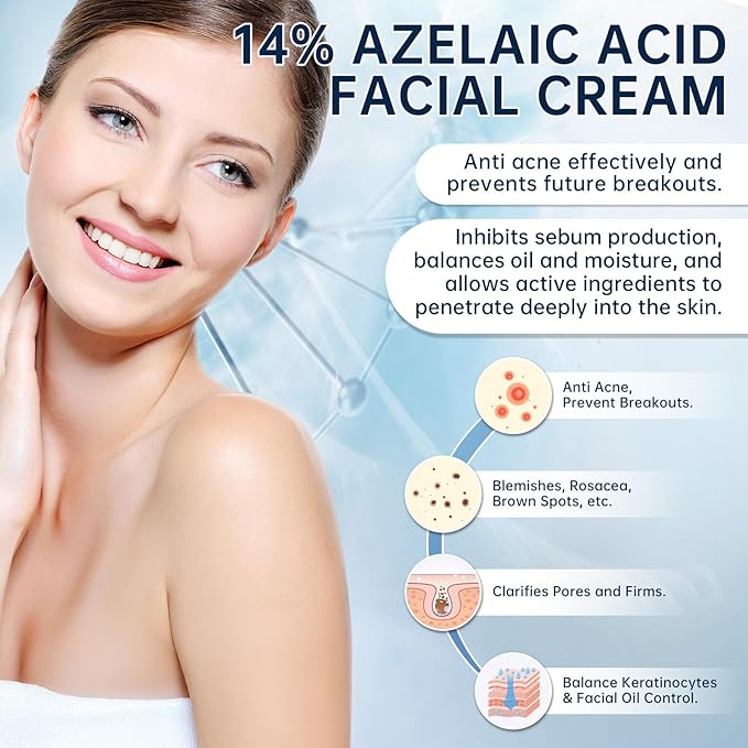 14% Azelaic Acid Acne Cream, 2PCS Azelaic Acid Serum with Hyaluronic Acid, Niacinamide & Squalane, Reduce Acne, Pore Refining & Oil Control, Face Moisturizer for All Skin Types