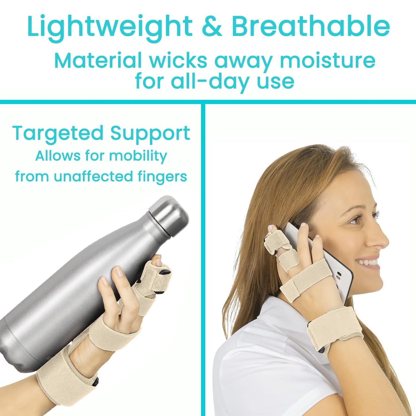 Vive Trigger Finger Splint - Full Hand and Wrist Brace Support - Adjustable Locking Straightener - Straightening Immobilizer Treatment For Sprains, Mallet Injury, Arthritis, Tendonitis (Beige)