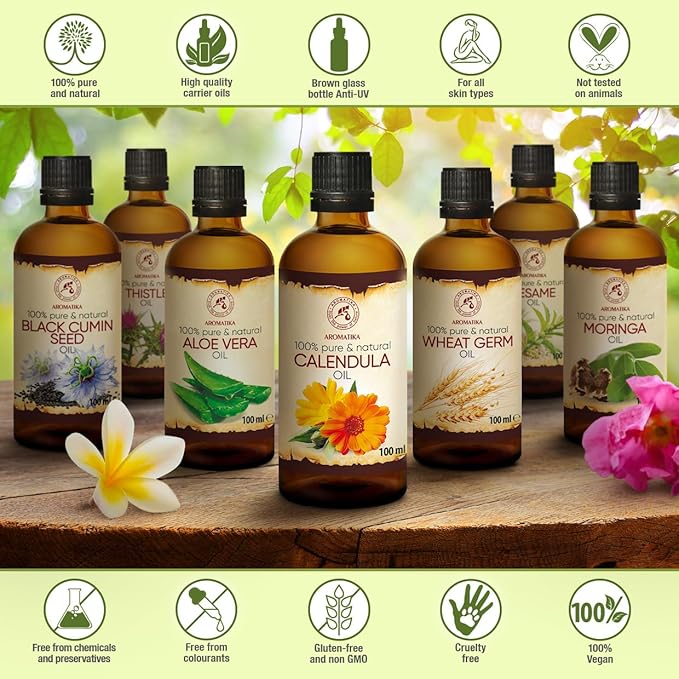 Calendula Oil 3.4 Fl Oz (100ml) - Calendula Officinalis Flower Extract – Infused - Almond Oil Base - 100% Pure & Natural - Marigold Oil – Benefits for Skin, Nails, Hair, Face, Body