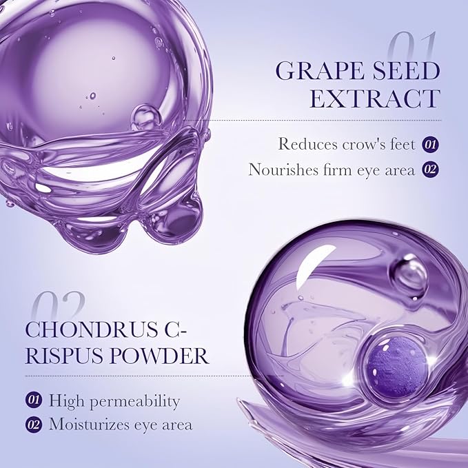 Under Eye Patches,Natural Hydrating Eye Patches with Grape Extracts to Relieve Puffy Eyes & Dark Circles (60 Pcs), Rich in Collagen for Anti-wrinkle, Fine Line Reduction & Moisturization