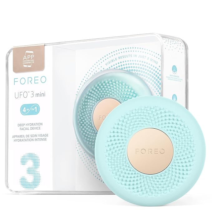 FOREO UFO 3 mini 4-in-1 Face Mask Skincare Device - Face Moisturiser - Anti-Aging - Red Light - Warming - Facial Massage - App-connected - Arctic Blue