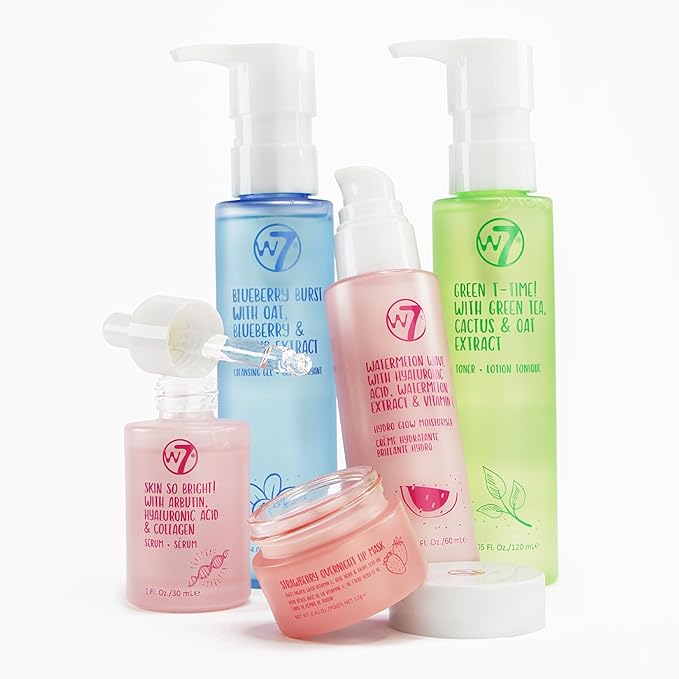 W7 Self Care Skincare Set | Face Cleanser, Toner, Serum, Moisturizer & Lip Mask | Complete Daily Face Routine | Full Size, Long Lasting Products to Use at Home