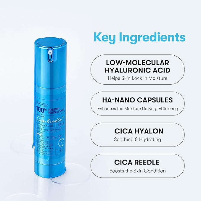 VT COSMETICS Hydrop Reedle Shot 100hL, Hyaluronic Acid Microneedling Serum, Intensive Hydrating & Moisturizing Exosome, Soft & Glass Skin, Korean Skin Booster1.69 Fl Oz.(50ml)