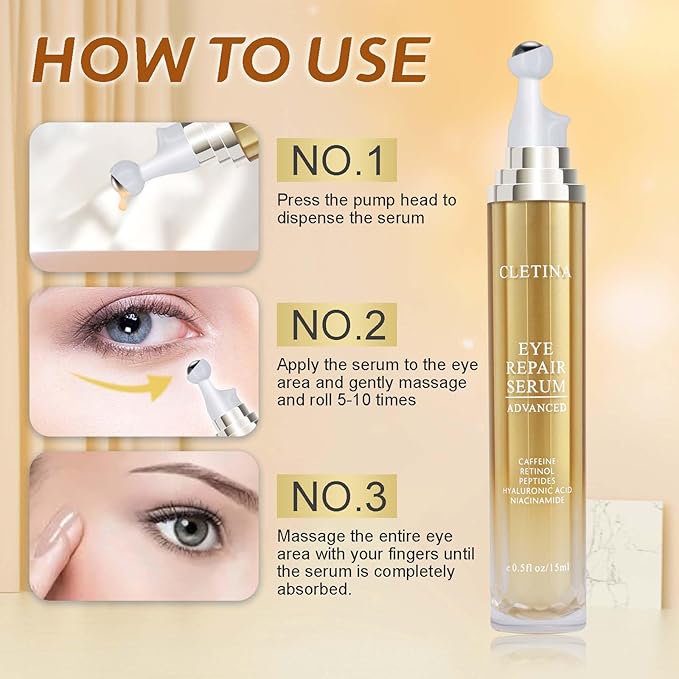 5% Caffeine Eye Serum - Caffeine Eye Cream with 360° Massage Ball Reduce Wrinkles and Fine Lines - Eye Roller Cream for Relieve Puffiness and Dark Eye Circles