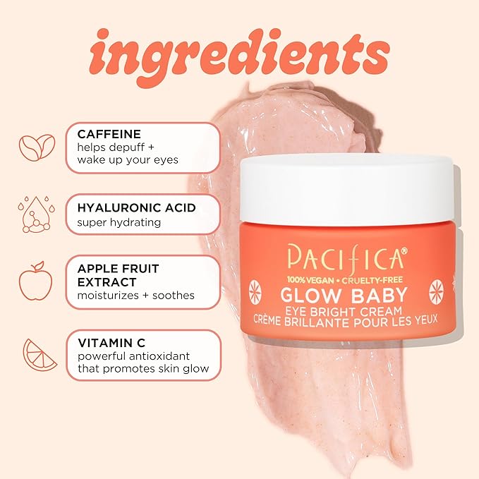 Pacifica Glow Baby Face Lotion & Eye Cream Set of 2 – Brightening Vitamin C Moisturizer + Depuffing Eye Cream with Caffeine & Hyaluronic Acid, Daily Hydration for Glowing Skin, 100% Vegan Clean Beauty