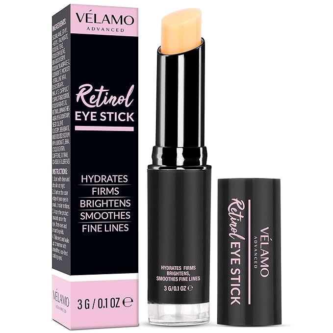 VELAMO ADVANCED Retinol Eye Stick: Retinol Eye Cream for Dark Circles and Puffiness with 1% Bakuchiol and Caffeine - Visibly Reduces Fine Lines Wrinkles Under Eye Bags with Upgraded Formula 0.1 OZ/3g