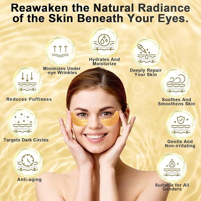 Under Eye Patches (24Pairs) - Golden Eye Mask with Collagen, Cooling Eye Care for Wrinkles, Puffy Eyes & Dark Circles, Skincare Treatment for Men & Women