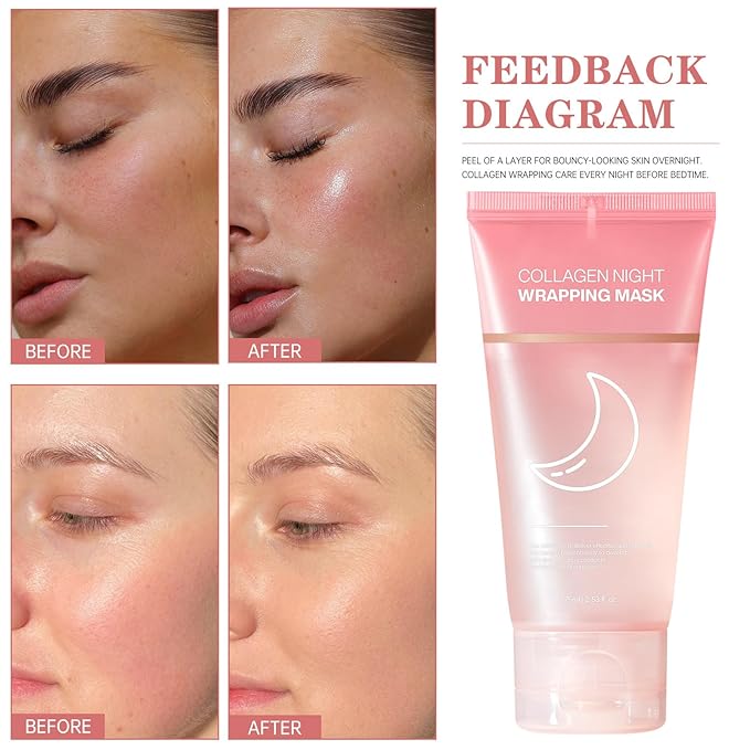 Collagen Night Wrapping Mask, Collagen Overnight Wrapping Peel off Facial Mask, Overnight Face Masks for Women, Korean Peel off Face Mask for Hydrates and Tightens Skin, 2.53 fl.oz (1)