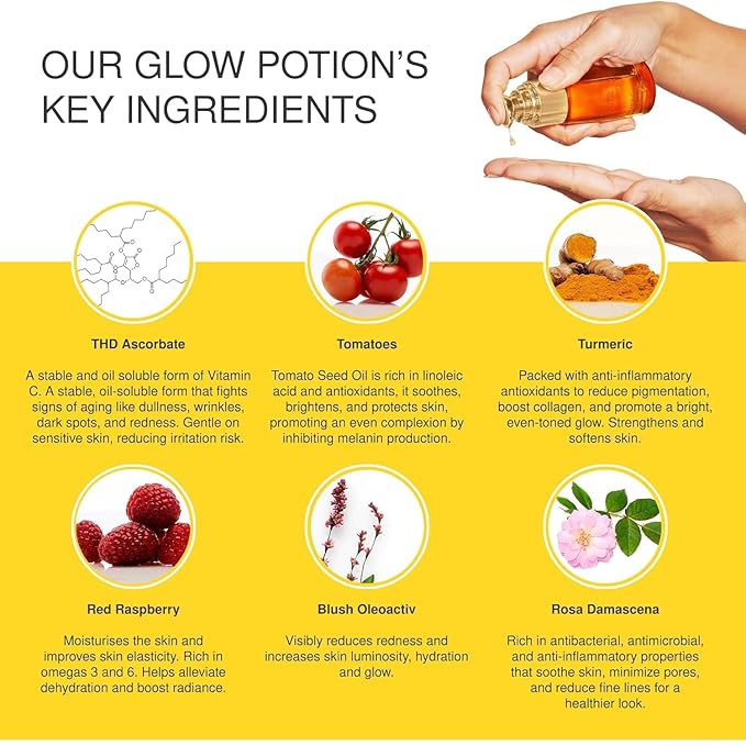 Vitamin C Facial Oil 30ml ā Brightening Glow Elixir with THD Ascorbate, Turmeric & Tomato Oil ā Antioxidant-Rich Skin Booster for Radiance, Even Tone & Smooth Texture