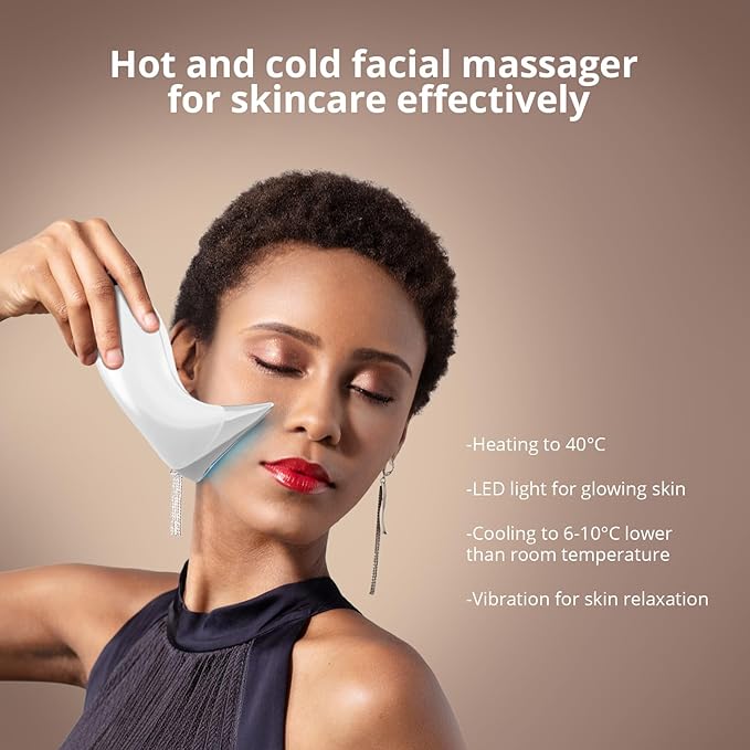 Ms.W Red Light Neck Face Massager, Facial Massager with Hot & Cold Modes for Skin Care, Vibration for Skin Tightening and Rejuvenation(White)