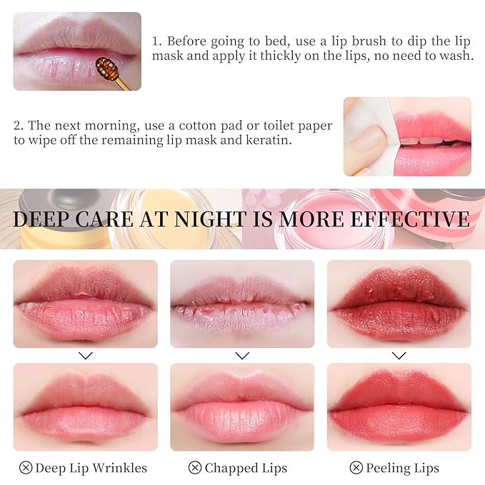 4 PCS Honey Lip Balm Pot, Strawberry & Honey Lip Mask, Reduces Lines, Hydrate & Moisturizing Skin Care, Prevention Dry Cracked Lips Repair Treatment