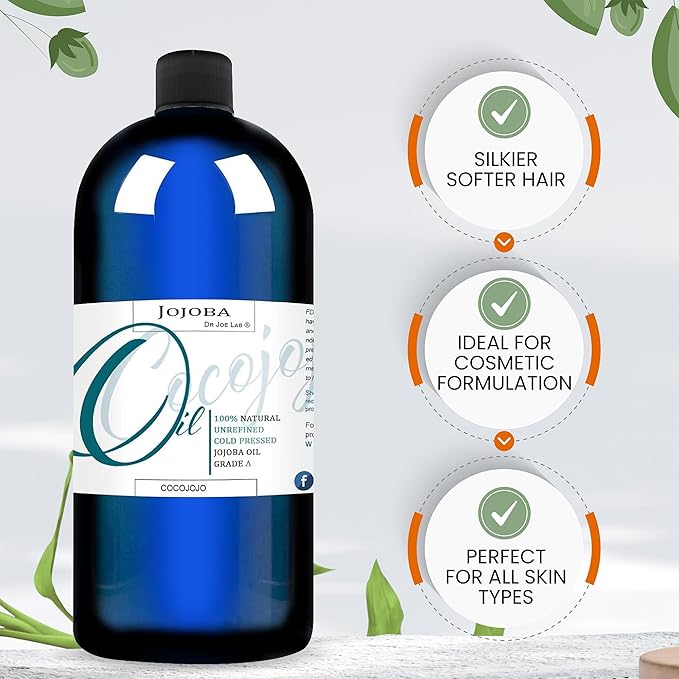 Cocojojo Jojoba Oil Organic, Jojoba Oil for Hair Growth for Skin, Face, 100% Pure Natural, Cold Pressed, Deep Moisturizing Anti-Aging, Essential Oils - 8 Fl Oz