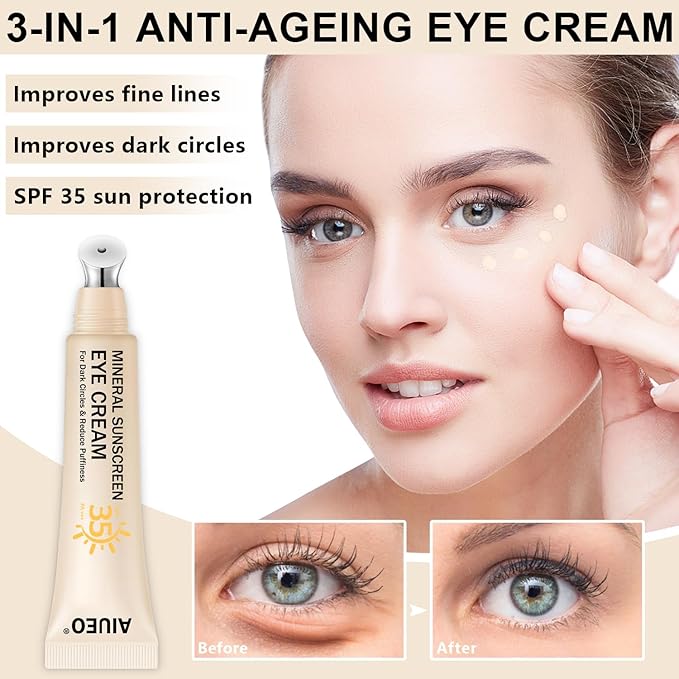 Mineral Eye Cream for Sunscreen, 3-in-1 Anti-Aging Eye Cream,Filter Phone Blue Light for Dark Circle and Fine Lines,15ML(#02 Medium)