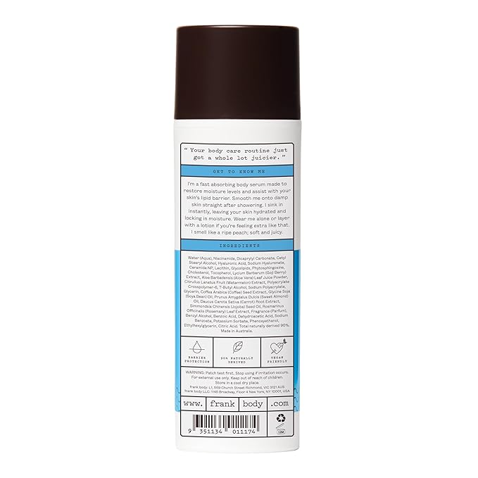 Frank Body Hyaluronic Acid Body Serum | Vegan & Cruelty-Free | Fast Absorbing Hydration & Barrier Protection | With Niacinamide 3%, Ceramides, and Hyaluronic Acid (4.73 fl oz/ 140mL)