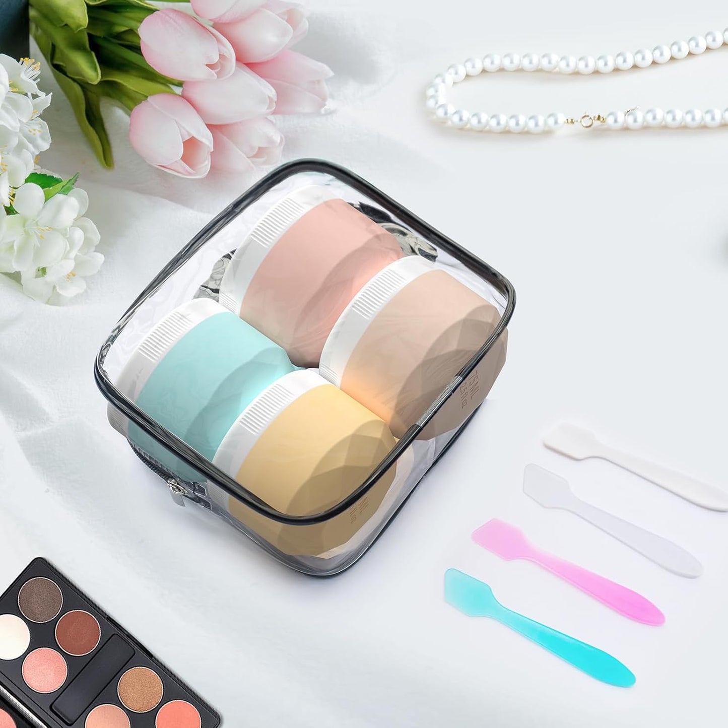 Travel Containers for Toiletries, 4-Pack TSA Approved Silicone Jars (1oz) - BPA Free Leakproof Cosmetic Containers for Creams, Lotion, Skincare & Makeup with Bonus Waterproof Bag