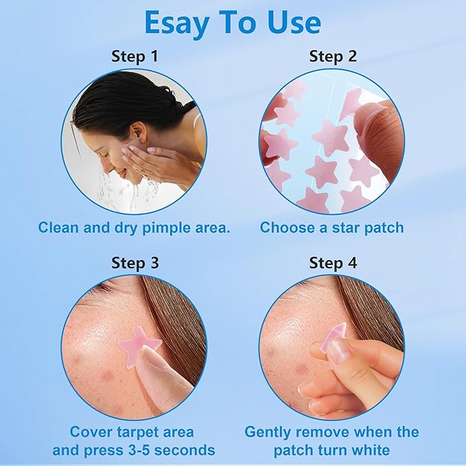 Pimple stars Patches for Face, 4 Size 320 Counts Acne Patches, Hydrocolloid Patches for Covering Zits and Blemishes, Spot Stickers with Salicylic Acid, Tea Tree Oil