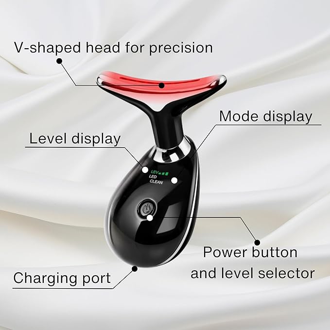 Face and Neck Massager, 7 Color Face Neck Tool, Anti-Wrinkle Facial device (Black)