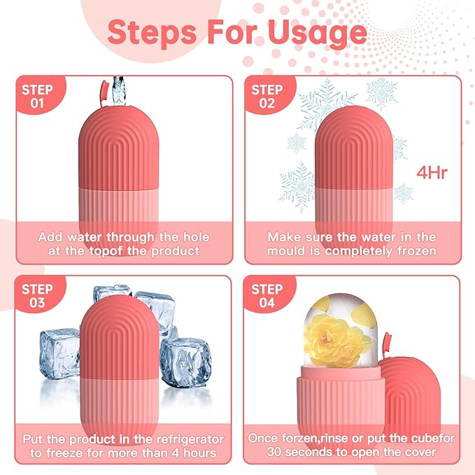 Ice Roller for Face and Eye,Ice Cube Roller Massager for Skin Women Care Tools, Naturally Conditioning De-Puff Eye Bags, Reduce Migraine Pain, Reusable Massage Silicone Ice Mold (Pink)