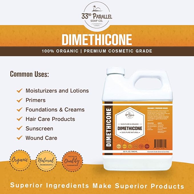 33rd Parallel | DIMETHICONE Oil (16 oz) 100% Pure, Cosmetic Grade | Widely Used in Moisturizers, Lotions, Primers, Foundations, Hair Products, Sunscreen, Wound Care | 16 Ounces