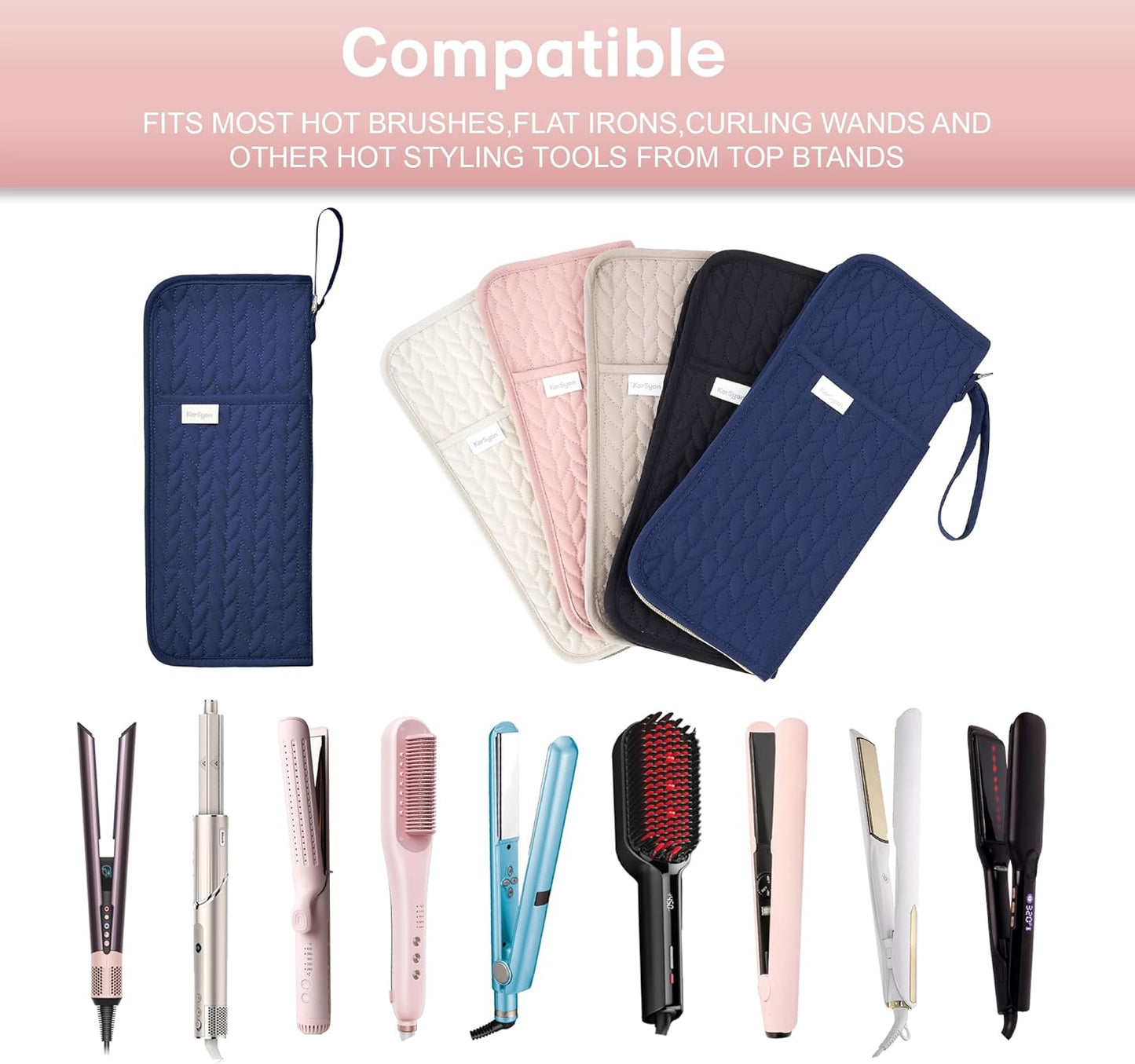 Hot Tools Organizer Heat Resistant Mat Case Hair Tools Holder Travel Bag Portable Hair Styling Tools Cover Pouch for Curling Iron,Flat Iron,Hair Straightener (Blue)