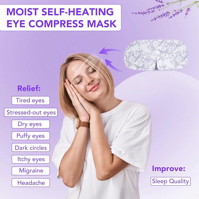 XPCARE 48 Pack Steam Eye Masks for Dry Eyes, Self Heated Steam Warm Eye Mask, Disposable Heated Eye Mask for Dark Circles, Puffy Eyes, Relief Stress Eye Fatigue(Lavender)