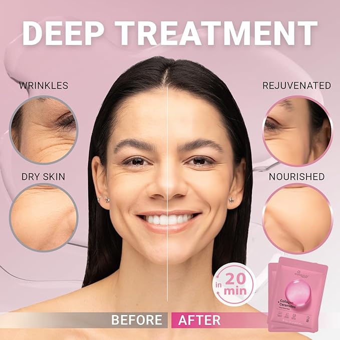 8 Pack of Collagen Face Mask with Ceramides - Rejuvenating Facial Sheet Mask, Reduce Wrinkles & Fine Lines - Face Masks Skincare Moisturizing Collagen Mask for All Skin Types