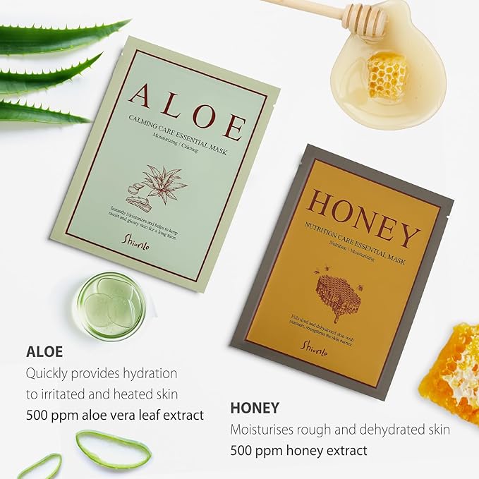 SHIONLE 12 Combo Pack B Essential Facial Mask Sheet, 6 Types Korean Essence Skincare Home Spa Self Care Treatment Mask, Hydrating Soothing For All Skin