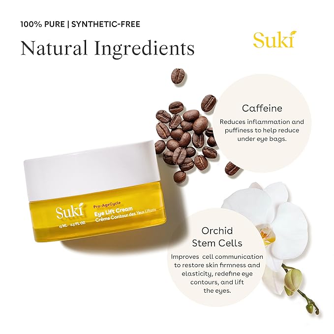 Suki Skincare Eye Lift Renewal Cream - Day - With Resveratrol, Caffeine, & Vitamin C - Helps Firm, Brighten, & Nourish Delicate Under-Eye Skin - 15 ml