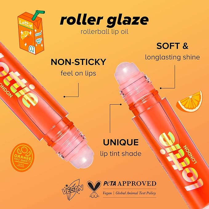 Roller Glaze in O.J., color changing nourishing lip oil which adapts to the natural pH in your lips