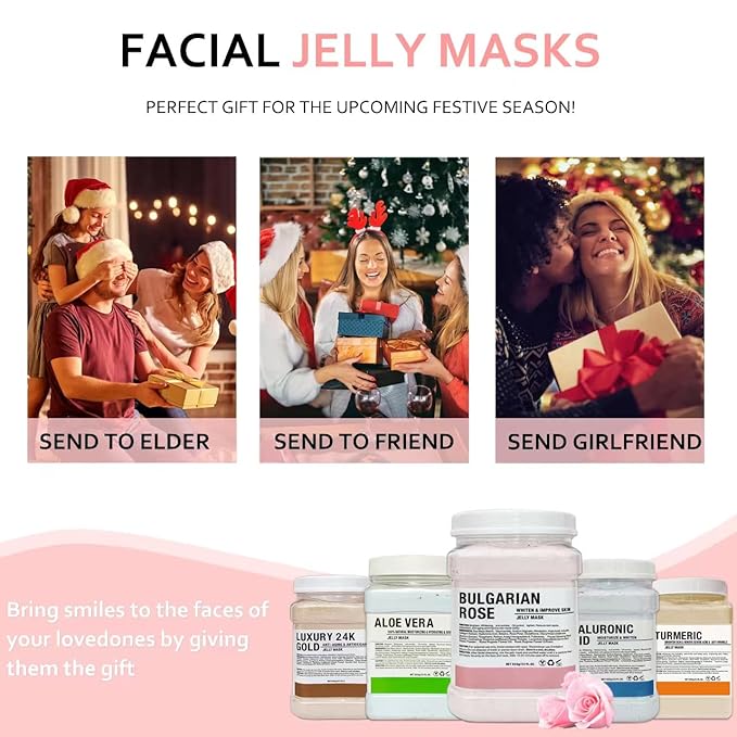 Jelly Mask Powder for Facials,Rose Jelly Masks For Facials Professional, Aloe Vera Jelly Face Mask,Face Masks with Double-ended Silicone Brush, 23 Fl Oz