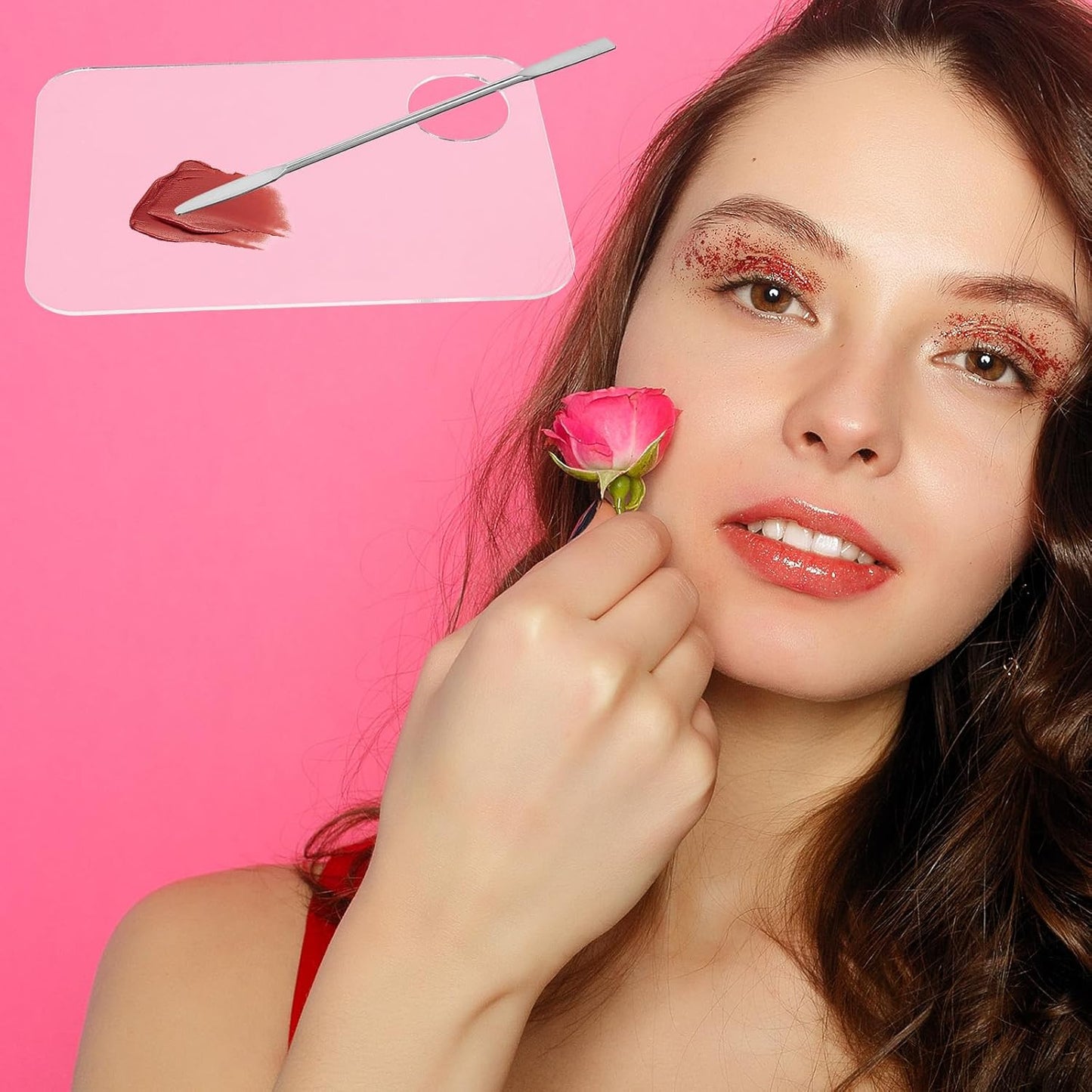 2PCS Acrylic Makeup Mixing Palette with Blending Sticks Shimmeroo Professional Cosmetic Makeup Mixing Palette Artist Tool for Foundation Eye Shadow Lipsticks Nail Art Pigment Blending