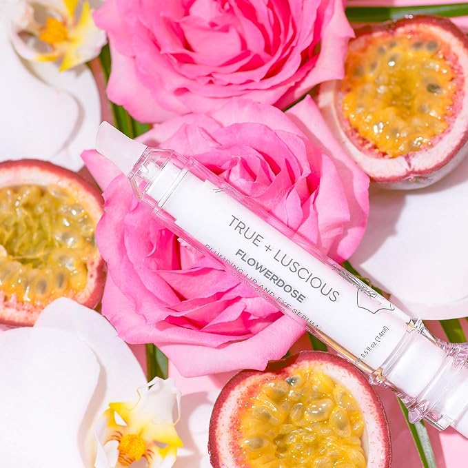 True + Luscious Flowerdose Lip & Eye Serum - Plumping & Hydrating Treatment with Hyaluronic Acid & Orchid Stem Cells - Clean Beauty Anti-Aging Formula for Dark Circles & Fine Lines - 0.5 oz