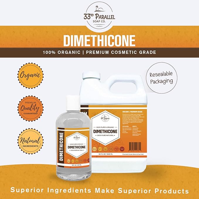 33rd Parallel | DIMETHICONE Oil (16 oz) 100% Pure, Cosmetic Grade | Widely Used in Moisturizers, Lotions, Primers, Foundations, Hair Products, Sunscreen, Wound Care | 16 Ounces