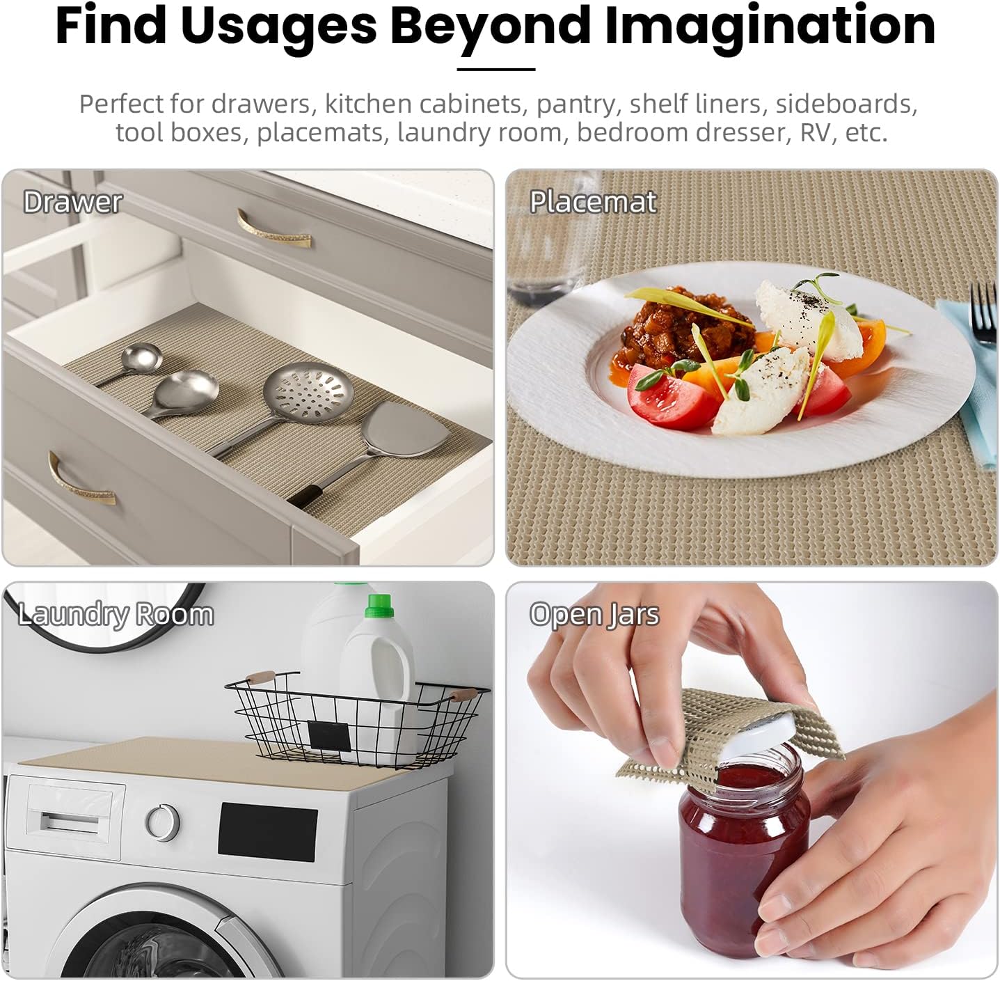 BAGAIL Drawer and Shelf Liner, 20 in X 10 Ft Non-Adhesive Shelf Liners for Kitchen Cabinets, Thick Strong Grip Liners for Desk, Shelves, Bathroom Drawers, Cabinet Protection - Beige