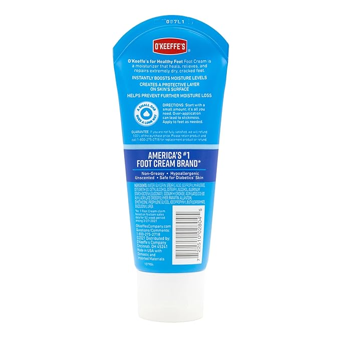 O'Keeffe's for Healthy Feet Foot Cream - 3 oz Travel Size Tube (1 Pack) - Guaranteed Relief for Extremely Cracked, Dry Feet, Repairing Skincare, Instantly Boosts and Retains Moisture Levels