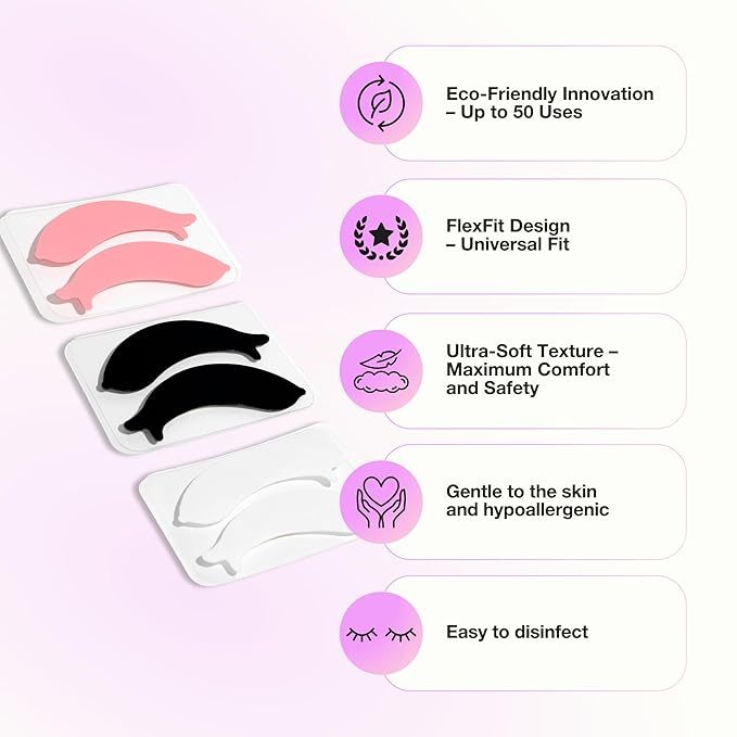 Curacoro Reusable Eye Pads, Silicone Under Eye Patches Lash Lift Cover Eyelash Extension | Soft Pads for Sensitive Skin during Eyelash Perm Lamination & Lash Extensions Remover (White, Style 4)