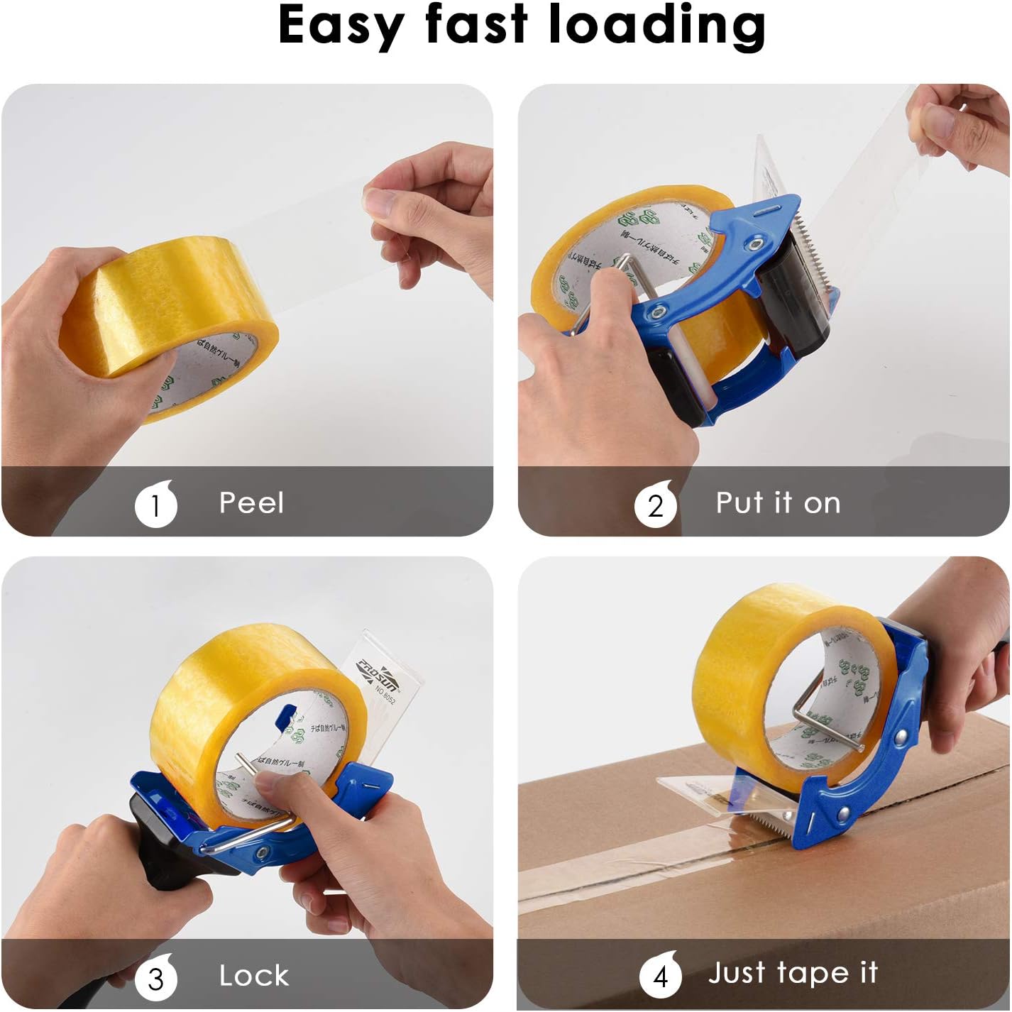 Fast Reload 3 Inch Wide Large Tape Gun Dispenser Packing Packaging Sealing Cutter (TG04-BLU)