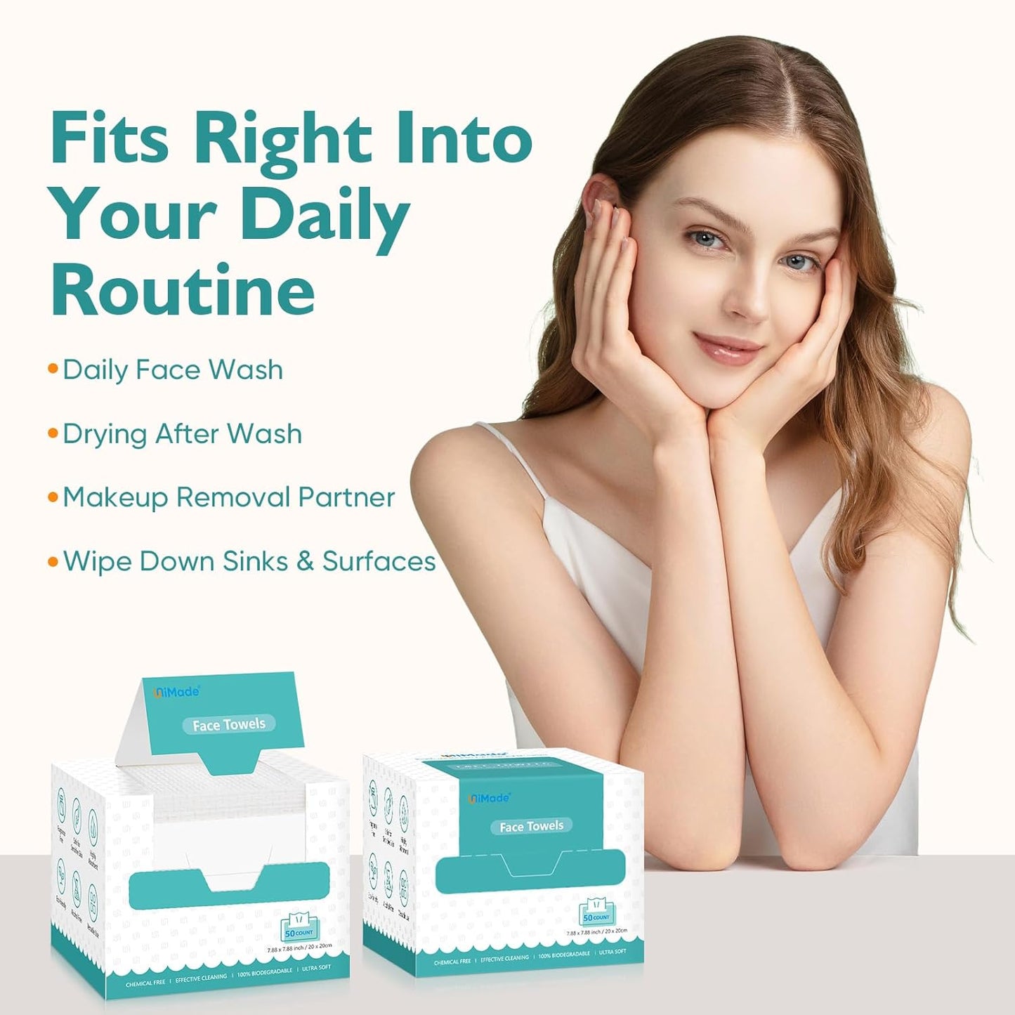 Face Towels, 400 Count Disposable Face Towelette for Washing Face, Skincare, Ultra Soft Facial Towel for Sensitive Skin, Lint-free Makeup Remover Dry Wipes - 8 Box