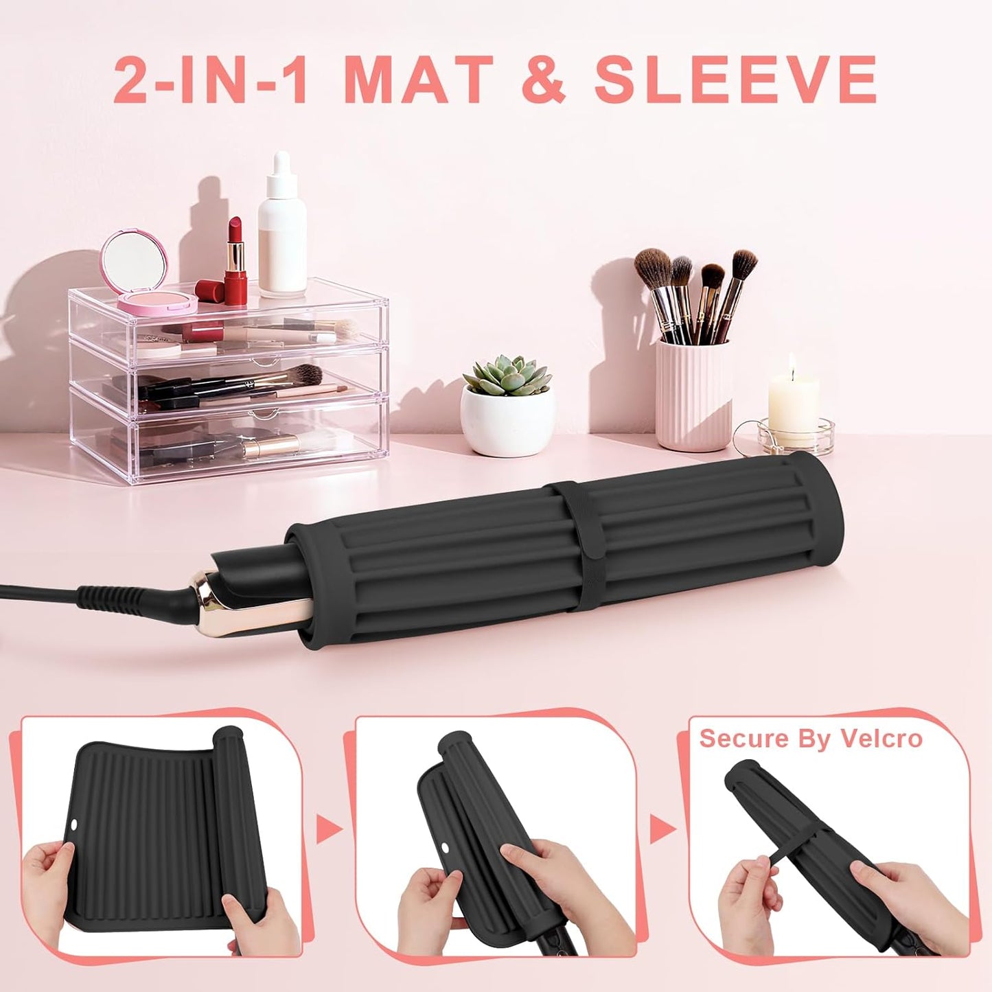 AMIJEAL Oversize Silicone Heat Resistant Mat for Hair Tools, Curling Iron Flat Iron Hair Straightener Holder Mat, Portable Hot Tools Sleeve Pad for Travel Vanity Salon(14.2" x 11.0")